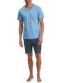 CALIDA Relax Streamline Kurz-Pyjama, Schlafanzug, V-Neck Herren, aus 100% Baumwolle, Hose mit stoffbezogenem Gummibund Glacier Lake 56