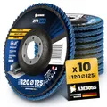 10x Fächerscheibe Ø125mm für Stahl / Edelstahl - Polieren Entroster Kehlnaht schleifen - AMBOSS Werkzeuge ZFS Lamellenschleifscheibe blau Winkelschleifer - Profi Zirkon Schleifmop