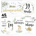 OLGS Schwangerschaft Meilensteinkarten Tropical Green, 45 Meilenstein Karten Geschenkset, Perefekt zur Geburt, werdende Mutter, Babyparty