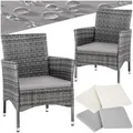 tectake® 2er Set Gartenstuhl aus Polyrattan, Gartenmöbel Set mit 2 Sessel, Outdoor Rattansessel inklusive Sitzpolster und 2 Bezugssets, rostfreie Edelstahlschrauben, pflegeleicht - grau/hellgrau