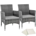 2 Rattansessel inkl. 4 Sitzbezüge Rattanstühle Gartensessel grau/hellgrau B-Ware