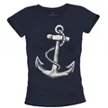 MAKAYA T-Shirt Frauen Anker Motiv Damen Segel Top Print Aufdruck Retro Vintage Logo blau S