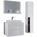Mid.you Badezimmer VCM Lendas, Weiß, Glas, Keramik, Holzwerkstoff, 4-teilig, 2 Fächer, 2 Schublade(n),2 Schublade(n) Schubladen, 114 cm, hängend, Badezimmer, Badmöbelsets & Badmöbelserien, Badmöbel-Sets