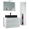 VCM 4-tlg. Waschplatz Waschtisch Waschbecken Unterschrank Breite 80 cm Badmöbel Set mit Schubladen Drehtüren Spiegel Lendas L