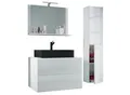 VCM 4-tlg. Waschplatz Waschtisch Waschbecken Unterschrank Breite 80 cm Badmöbel Set mit Schubladen Drehtüren Spiegel Lendas L