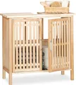 Relaxdays Waschbeckenunterschrank stehend, kleiner Unterschrank aus Walnuss, Badschrank mit Siphon-Ausschnitt, natur