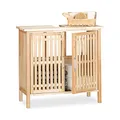 Relaxdays Waschbeckenunterschrank stehend, kleiner Unterschrank aus Walnuss, Badschrank mit Siphon-Ausschnitt, natur
