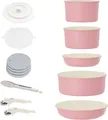 Kochgeschirr-Set Induktion Töpfe Pfannen abnehmbaren Griffen Pink 16tlg