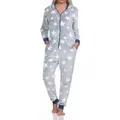 Normann Pyjama Damen Schlafanzug Jumpsuit Overall in Sterneoptik aus Coralfleece blau 36/38