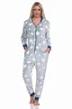 Normann Damen Schlafanzug Jumpsuit Overall in Sterneoptik aus kuschelig warmen Coralfleece, Farbe:blau, Größe:36/38