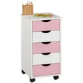 Idimex Rollcontainer, Weiß, Rosa, Holz, Kiefer, Mode, 35x65x40 cm, FSC Mix, Arbeitszimmer, Container