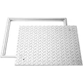 VEVOR Schachtabdeckung mit Rahmen 50 x 50 cm, Quadratischer Schachtdeckel Klärgrubendeckel, Hochbelastbarer Rutschfester Gullydeckel aus Kohlenstoffstahl für Abflussrinne, für Gehwege Gärten Höfe
