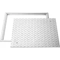 VEVOR Schachtabdeckung mit Rahmen 50 x 50 cm, Quadratischer Schachtdeckel Klärgrubendeckel, Hochbelastbarer Rutschfester Gullydeckel aus Kohlensto...