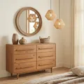 Kommode TECCA mit 6 Schubladen, Eiche farben – Schubladenschrank aus massivem Kiefernholz, lange Holzgriffe, Stauraum für Schlafzimmer Wohnzimmer Flur, skandinavisches Design