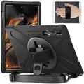 Wigento Für Samsung Galaxy Tab S9 S8 Ultra aufstellbare Outdoor Hybrid Schwarz 360 Grad mit Trage Gurt Halte-Band Tablet Tasche Etuis Cover Case Schutz Robust Neu