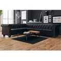 vidaXL Chesterfield-Ecksofa 6-Sitzer Kunstleder Schwarz