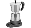 Cilio Espressokocher elektrisch CLASSICO für 6 Tassen, 480 W, Ø 11,5 cm, 25 cm, Aluminium, Silber, Espressokanne mit integrierter Herdplatte, Warmhaltefunktion, Reduziersieb, Camping Kaffeemaschine
