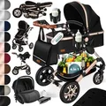 KESSER® Loops Kinderwagen 4 in 1 Kombikinderwagen Komplett-Set auch als Buggy für Kinder bis 4 Jahre inkl. Babywanne, Babyschale + Fußsack, Korb... - Schwarz