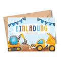 MeinBaby123® 10 Einladungskarten Kindergeburtstag Jungs | süße Geburtstagseinladungen für Kinder | Bagger Einladungskarten | inkl. 10 Briefumschläge | Premium Qualität (Bagger V3)
