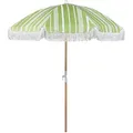 Sonnenschirm Grün Stoff-bespannung Rund ⌀ 150 Cm Mit Volant Regenschutz Holzmast Neigungsfunktion Kurbel Boho Garten Outdoor Balkon Terrasse