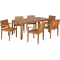 BELIANI Gartenmöbel Set 7-teilig Hellbraun Akazienholz Tisch 180 x 90 cm Rechteckig mit 6 Stühlen Terrasse Garten Outdoor Außenbereich Ausstattung - Braun