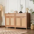 VEVOR Rattanschrank Rattankommode 2 STK. Aufbewahrungsschrank mit 4 magnetischen Türen & 2 Schubladen, Sideboard Buffetschrank mit verstellbaren Regalen, Ideal für Flur Eingangsbereich Wohnzimmer