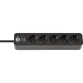 Ecolor Steckdosenleiste 5-fach schwarz, 1,5 Meter Kabel, mit Sicherheitsschalter