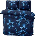 Winter Bettwäsche 200x220 cm Sterne dunkel blau leuchtoptik Flausch Warme Fleece