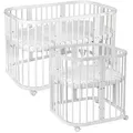 waldin Babybett, Weiß, Holz, Echtholz,Buche, Oval, 73x123 cm, FSC 100%, Babymöbel, Babybetten, Gitterbett