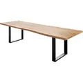 DELIFE Esstisch Edge, Akazie Natur 300x100 XL Metall schwarz Live-Edge beige Baumkante Rechteck, Plattenstärke: 5,5 cm | 300 cm x 74 cm x 100 cm