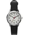Timex Easy Reader Damenuhr, silberfarbenes Gehäuse mit schwarzem nachhaltigem Band und weißem Zifferblatt