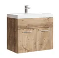 Badplaats Badmöbel Set mit Waschbecken und Unterschrank Montreal 01 60 x 35 cm Kastanien Eiche - Waschbeckenunterschrank mit Waschbecken