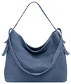 Caspar große Vintage Leder Schultertasche lässige Damen Handtasche aus Wildleder mit Reißverschluss - PREMIUM LINE - Modell No.816 - Made in Italy, Farbe:jeans blau
