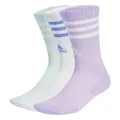 adidas Unisex 3-Stripes Cushioned Crew Socks 3 Pairs, Powder Plum/White/Halo Mint, 10.5-12.5