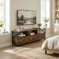 VASAGLE TV-Schrank, Lowboard für Fernseher bis zu 65 Zoll, Fernsehtisch mit 3 Stoffschubladen, 3 offenen Fächern, 147 x 40 x 50 cm, Wohnzimmer