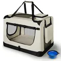 Juskys Hundetransportbox Lassie L (beige) faltbar mit Decke - 50x70x52 cm Hundetasche Hundebox