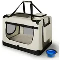 Juskys Tiertransporttasche Lassie, mit Decke, Tasche, Griffen und Fressnapf beige 50 cm x 52 cm