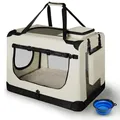 Juskys Hundetransportbox Lassie L faltbar & tragbar 50x70x52 cm mit Decke, Tasche & Griffen - Faltbare Transportbox für Hunde, Katzen & Haustiere - Oxford Stoff Hundebox Auto Hundetasche - Beige
