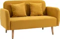 HOMCOM Doppelsofa Polsterung mit Kissen Stoff Loveseat kompaktes Design Moderne Zweisitzer einstellbare Höhe der Fußrasten samtartiges Polyester Gummiholz Schaumstoff Natur+Gelb 130 x 70 x 80 cm