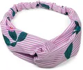 styleBREAKER Damen Haarband gestreift mit Twist Knoten, Blumen und Gummizug, Stirnband, Headband, Haarschmuck 04026013, Farbe:Rosa-Weiß
