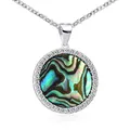 MATERIA 925 Silber Kettenanhänger grün rund - Damen Perlmutt Schmuck Muschel Zirkonia Stein mit Kette KA-456-Perlm_K97-50