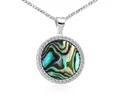 Materia Runder Anhänger Damen Perlmutt Abalone Grün Blau Zirkonia KA-456, Fassung aus 925 Sterling Silber, rhodiniert