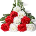 Floralsecret 12 Stück künstliche Seide Rosen Blumenstrauß Faux Flowers Home Hochzeitsfeier Dekor(Weiß, Rot)