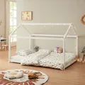 [en.casa] Kinderbett Cerro Hausbett Jugendbett Bettenhaus mit Lattenrost Montessori Bett aus massiver Kiefer Bettgestell 120x200cm Weiß