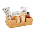 Relaxdays Besteckhalter Bambus, 7 Fächer, Tisch Menage für Servietten, Besteck, Öl, Gewürze, HBT 11,5 x 35 x 15cm, natur, Hellbraun
