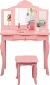COSTWAY Kinder Schminktisch mit Hocker und Abnehmbarer Spiegel, Mädchen Frisiertisch Holz, Kindertisch mit Schublade, Spiegeltisch 70x34x103cm (Rosa)