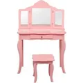 Costway 2 In 1 Kinder Schminktisch mit 3-Fach Spiegel & Hocker Rosa