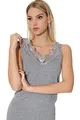 Damen Shirt, Unterhemd Gekämmte Baumwolle mit extra großer Spitze Ohne Seitennaht (36/38, grau)