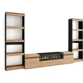 Wohnwand Wohnzimmer, Wohnzimmermöbel, Möbelset, 320x186x35cm, Für Tv-geräte Bis Zu 80', Elektrokamin. Maße, Moderner Stil, Eiche Schwarz - Skraut Home