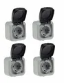 4er Set Feuchtraum Steckdose mit Deckel, IP44  250V~/ 16A, inkl. AP-Rahmen, grau